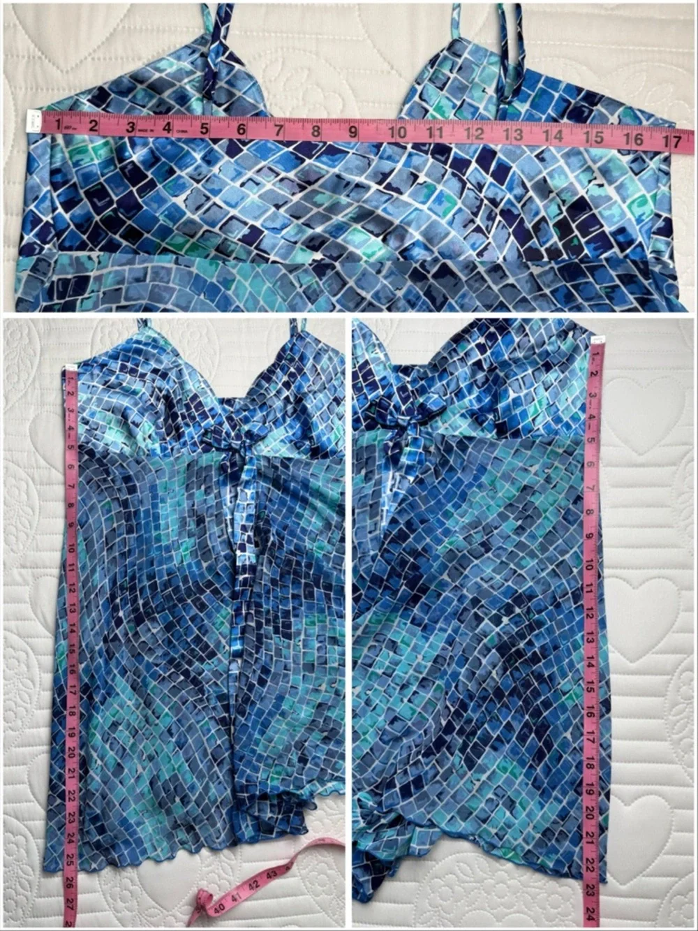 Vintage 90s Victorias Secret Mosaic Reptile Blue Babydoll Slip Nightie Large - Picture 11 of 11